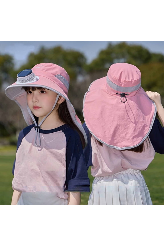 Kids Solar Fan,Outdoor Wide Brim Sun Hat with Solar Fan,Sun Bucket Hat for Girls Boys,UPF 50+ Bucket Fishing & Beach Hat with Fan Built in