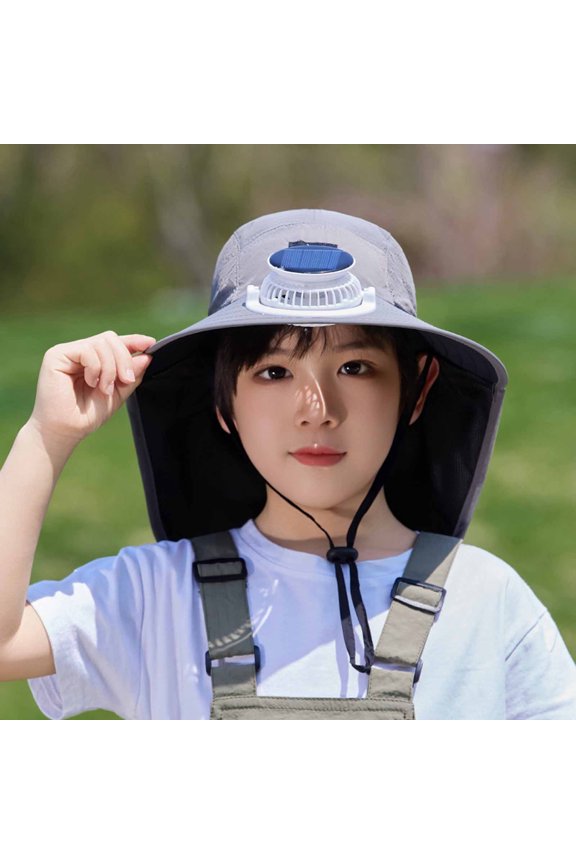 Kids Solar Fan,Outdoor Wide Brim Sun Hat with Solar Fan,Sun Bucket Hat for Girls Boys,UPF 50+ Bucket Fishing & Beach Hat with Fan Built in