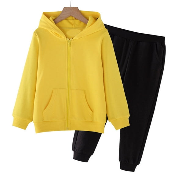 Delliss Kids' Solid Color Hoodie and Pants 2pcs Set,Long Sleeve Casual Outfit,Zip up Hoodie and Lightweight Jogger Sweatpants