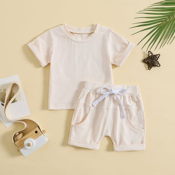 Delliss Kids Summer Two-piece Set,Toddler Kids Girls Fashion Cute Solid Color Soft Short Sleeve Top Shorts Home Wear Suit