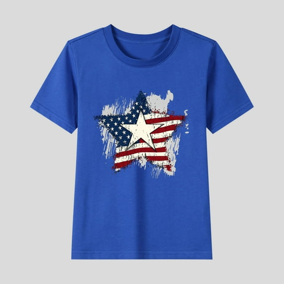 Delliss Kids Tops Star Print Short Sleeve Summer Tshirts Girls Color Block Loose Fashion Tees 2-15 Years