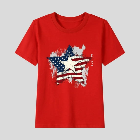 Delliss Kids Tops Star Print Short Sleeve Summer Tshirts Girls Color Block Loose Fashion Tees 2-15 Years