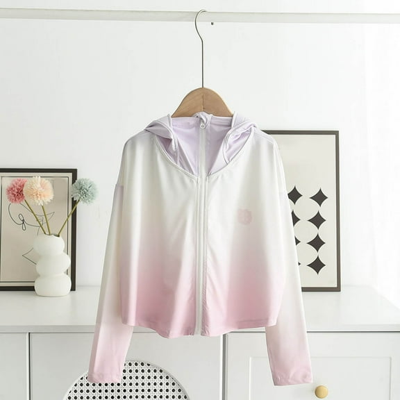 Delliss Kids Zip up Sunscreen Hoodie Gradient Long Sleeve Hooded Sun Protection Athletic Hoodie Hiking Shirts