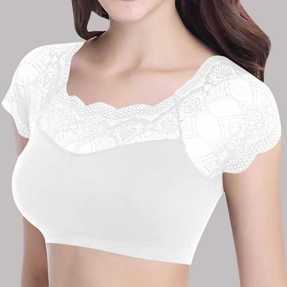 Delliss Lace Bralette Tank Tops Wireless Bra Lace Crop Top Padded Stretch Thin Yoga Sports Bra for Women