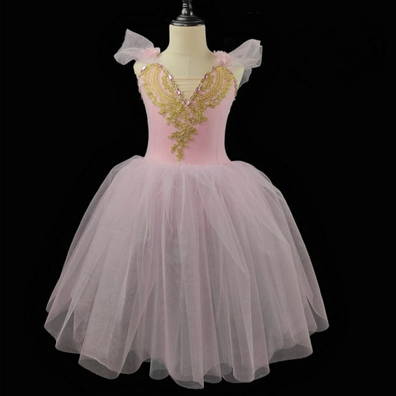 Delliss Leotards for Girls Ballet Dance Tutu Skirted Princess Dress Ruffle Sleeve Ballet Skirted Dancewear with Tulle Skirt