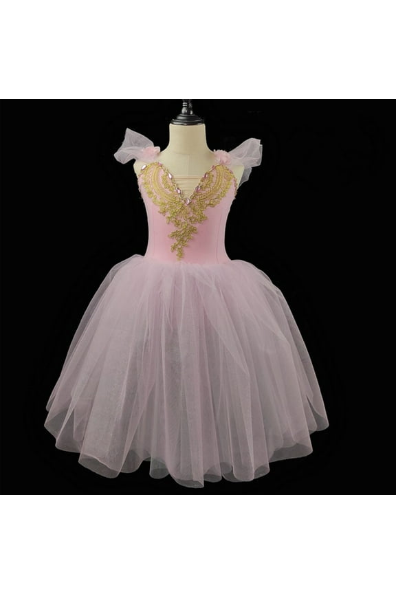 Leotards for Girls Ballet Dance Tutu Skirted Princess Dress Ruffle Sleeve Ballet Skirted Dancewear with Tulle Skirt