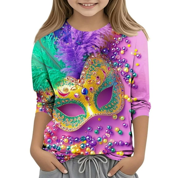 Delliss Little Girls Clothes, Girls T Shirts Cute Tops Girls 3/4 Sleeve cute T-Shirt Soft crew Neck Summer 3-12Y