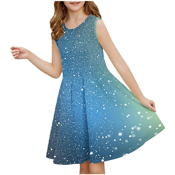 Delliss Little Girls Sleeveless Sequin Dress Cute Summer Sundress Tutu Dress A-Line Playwear Dress