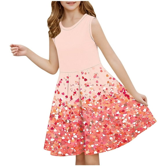 Delliss Little Girls Sleeveless Sequin Dress Cute Summer Sundress Tutu Dress A-Line Playwear Dress