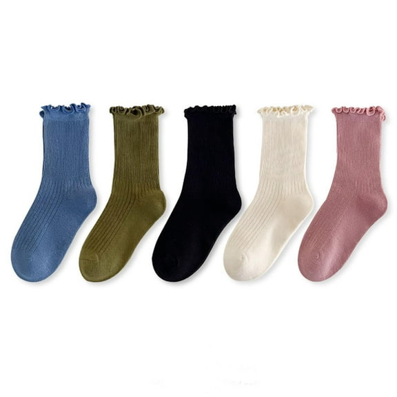 Delliss Little Girls Vintage Ruffle Ankle Socks Toddler Girl Boot Socks Cotton Mid tube Socks 5 Pairs
