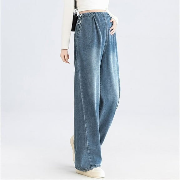 Delliss Maternity Denim Pant For Woman Pregnant Wide Leg Baggy Denim Pant Light Blue L