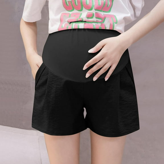Delliss Maternity Ruffle Shorts for Women Summer Stretchy Yoga High Waist Pregnancy Shorts With Pockets