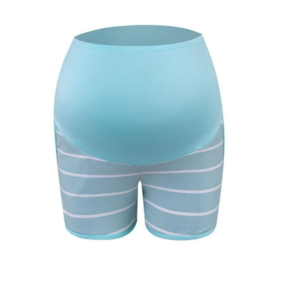 Delliss Maternity Shorts For Woman Maternity Stripe Print Stretch Biker Shorts Sky Blue M