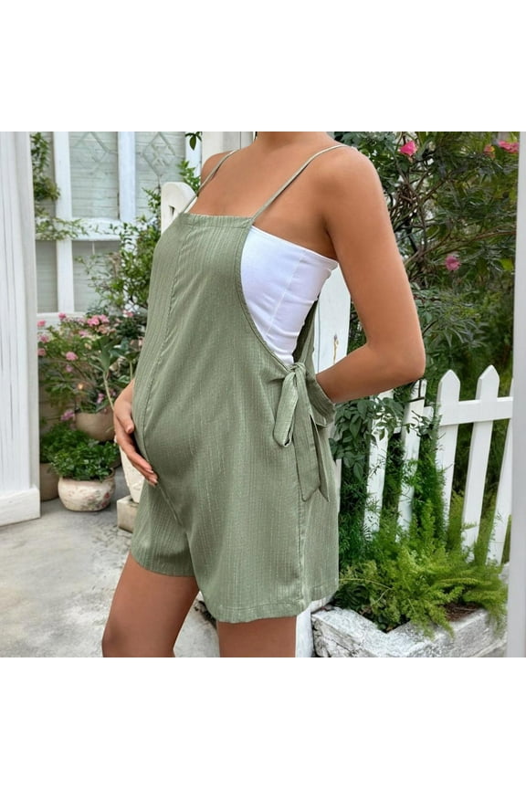 Maternity Shorts Jumpsuit For Women Summer Sleeveless Spaghetti Strap Rompers Side Tie Pregnancy Shorts Overalls