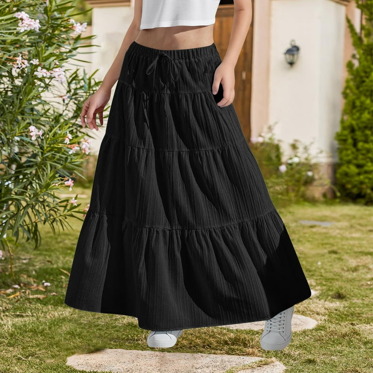 Delliss Maxi Skirts for Girls Ankle Length Boho Casual Long