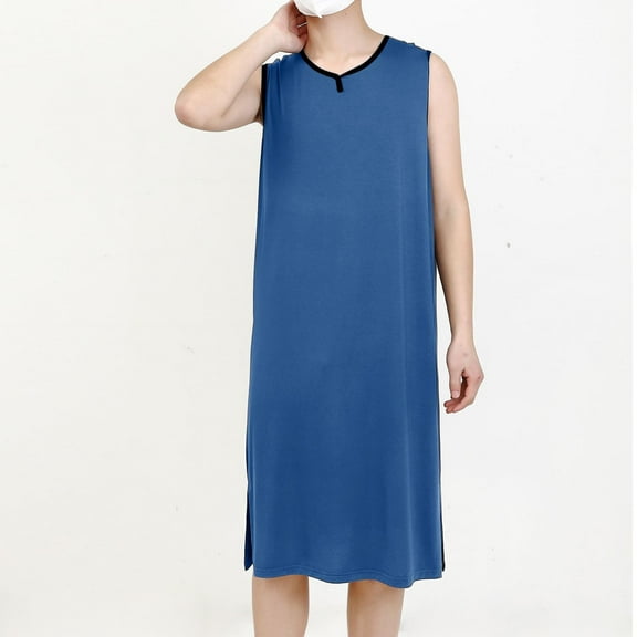 Delliss Men Nightgown Men's Sleeveless Tank Mens nightshirt Long Split Hem Sleepshirt For Men L-3XL