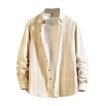 thumbnail image 1 of Delliss Men's Baggy Lapel Top Button Checkered Long Sleeve Comfy Classic Blouse Khaki L, 1 of 3