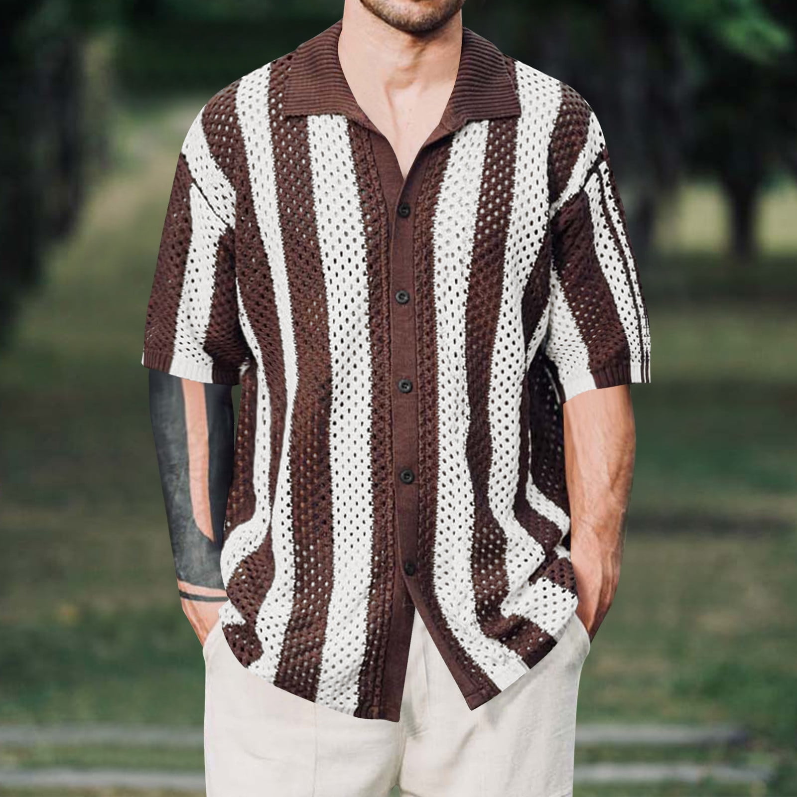 Hollow Out Loose Knit Tops- Men