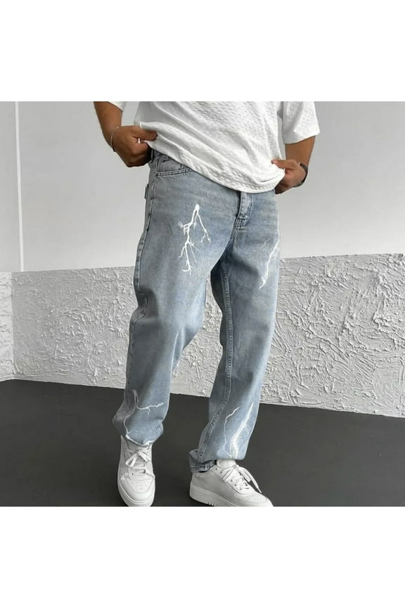 Men's Casual Fashion Denim Pant Straight Comfy Classic Jeans Gray XXL