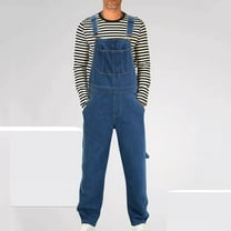 Delliss Men's Color Block Workwear Jumpsuit Multi Pocket Pants Fall Clothing Dark Blue L