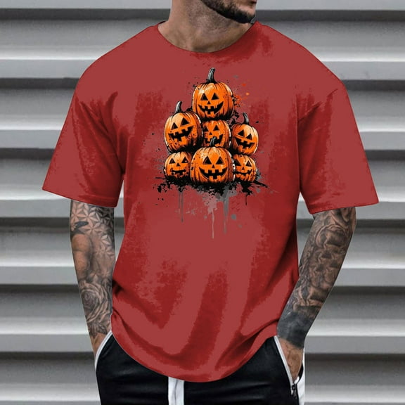 Delliss Men's Crew Neck Pumpkin Print Top Classic Blouse M-4XL