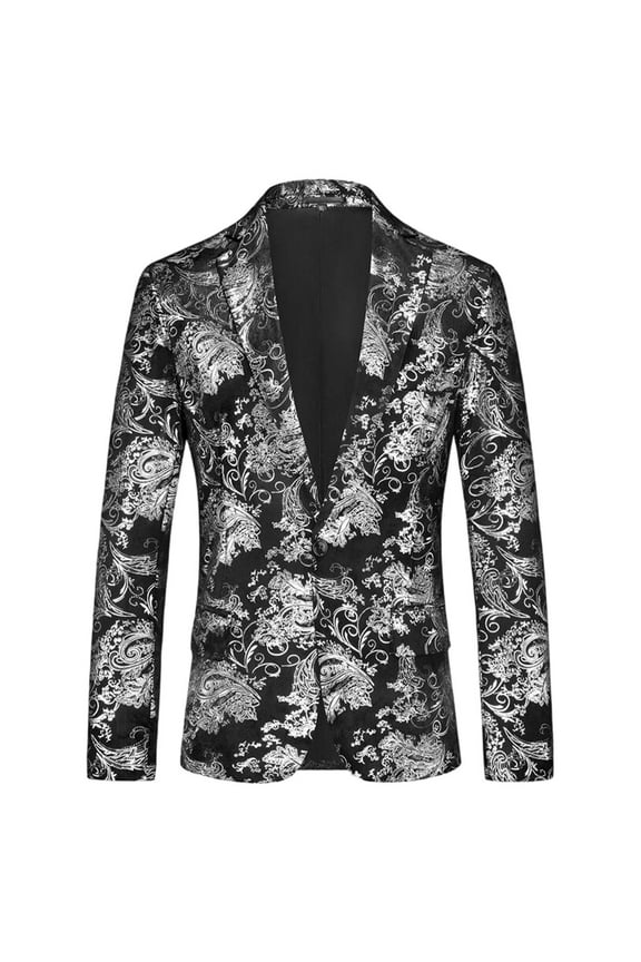 Men's Elegant Suit Wedding Stage Dressy Jacket Silver XL