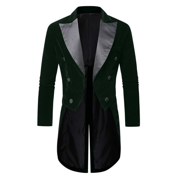 Delliss Men's Elegant Velvet Suit Tailcoat Banquet Wedding Suit Stage Dressy Jacket Green S
