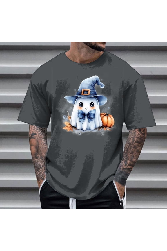 Men's Halloween Print Basic Comfy Tee Short Sleeve Simple Top Dark Gray XXXL