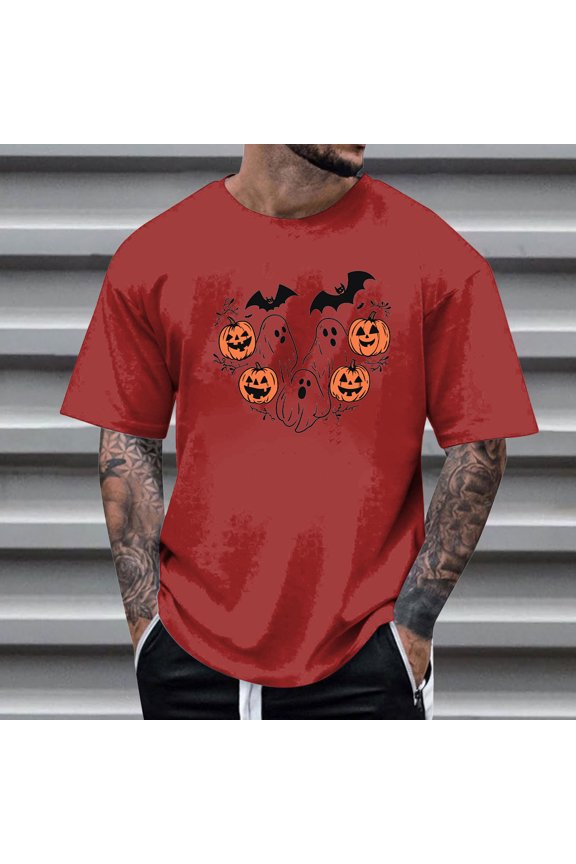 Men's Halloween Print Blouse Crew Neck Tee Simple Stylish Classic Top M-4XL