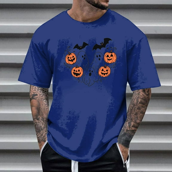 Delliss Men's Halloween Print Blouse Crew Neck Tee Simple Stylish Classic Top M-4XL