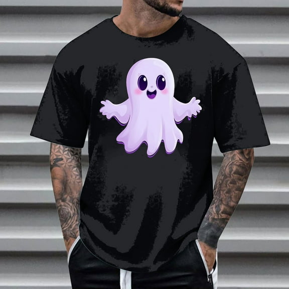 Delliss Men's Halloween Print Crew Neck Simple Stylish Top M-4XL