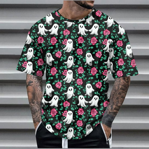 Delliss Men's Halloween Print T-Shirt Round Neck Short Sleeve Top M-4XL