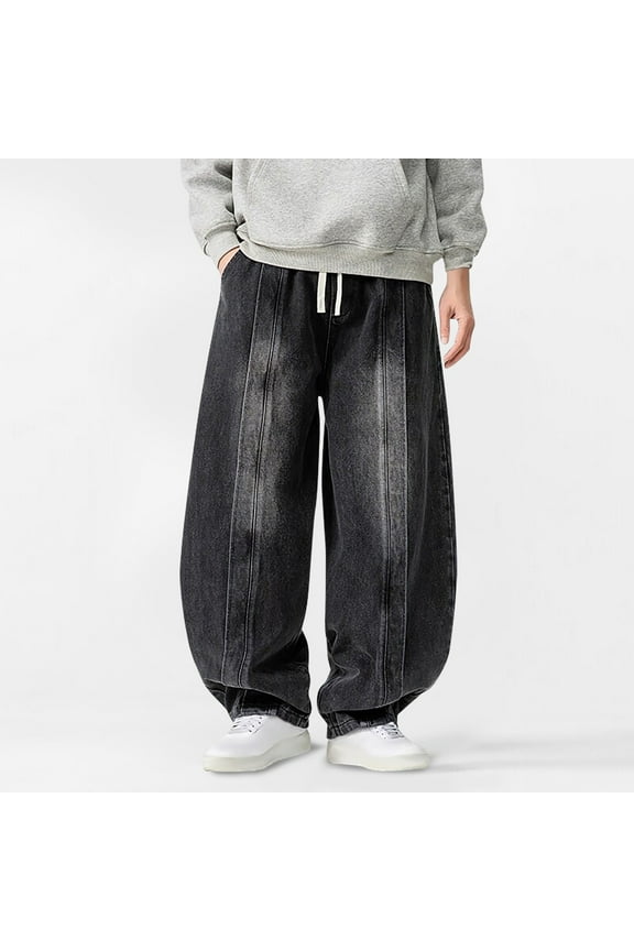 Men's Haren Straight Wide Leg Pants Casual Cowboy Pants Black M