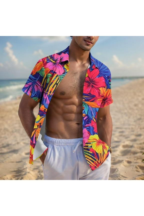 Men's Hawaiian Shirt Short Sleeve Casual Summer Beach Aloha Shirt Floral Button Down Tropical Hawaii Shirts