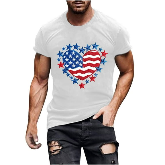 Delliss Men's Independence Day Trendy Print Crew Neck Top Basic Short Sleeve Classic T-Shirt