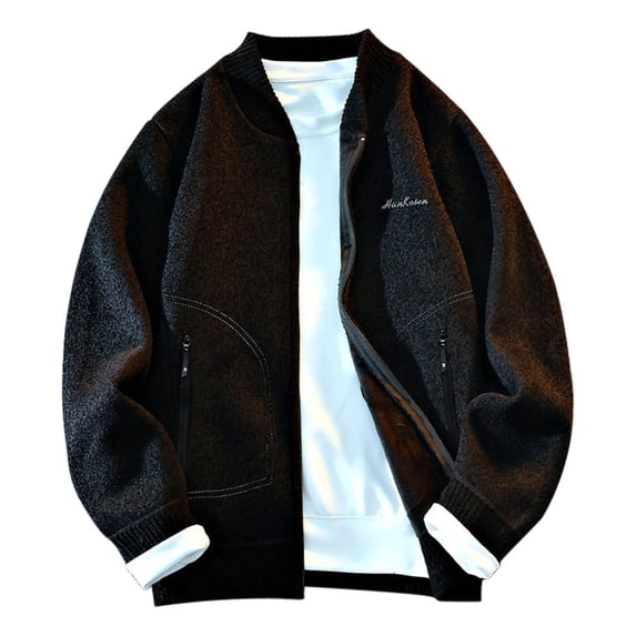 Delliss Men's Loose Sweater Knitted Cardigan Top Warm Basic Zipper Jacket Black XXL