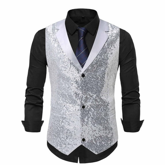 Delliss Men's Sequin Top Party Formal Sleeveless Coat Men's Lapel Vest