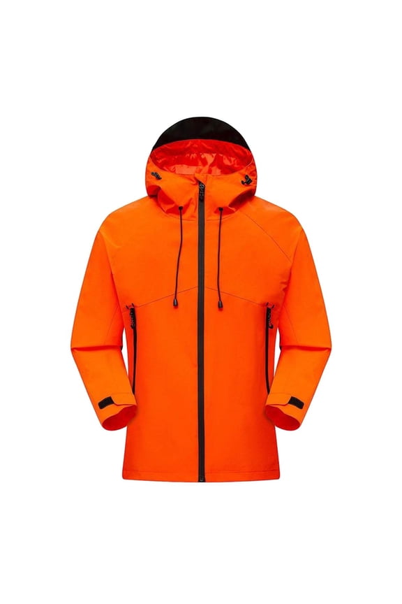 Men's Stormcoat Windproof Hooded Jacket Mountaineering Solid Color Top Waterproof Long Sleeve Jacket Orange S