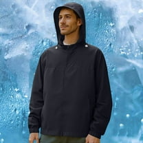 Delliss Men's Thin UPF 50  Sun Protection Clothing Outdoor Zipper Pocket Hooded Fishing Jacket Black XL