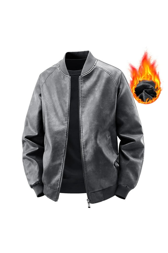 Men's Trendy Denim Jacket Long Sleeve Zipper Winter Clothes Gray L