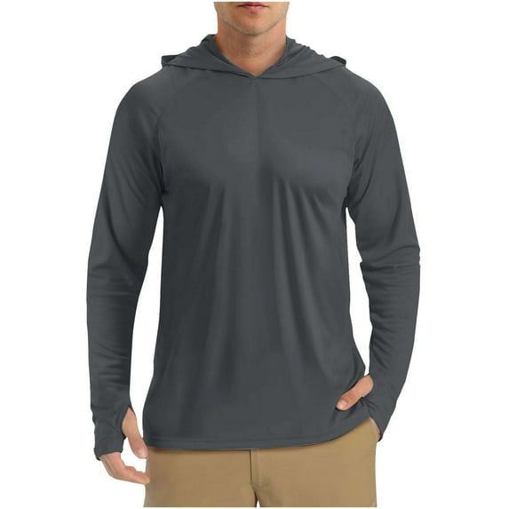 Delliss Men's UPF 50+ Hoodie Shirts Summer Lightweight Long Sleeve Simple Solid Color Sun Protection Comfy Hiking Fishing Clothes