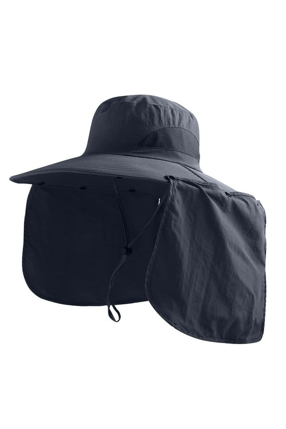 Men's Wide Brim Sun Hat Trendy Fishing Hat Outdoor Breathable Sun Protection Removable Neck Flap