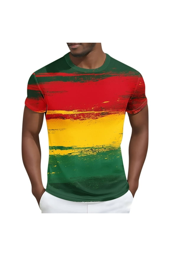 Mens African T Shirt Fashion Print Crew Neck Slim Fit Shirts Tops
