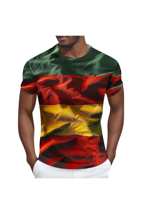 Mens African T Shirt Fashion Print Crew Neck Slim Fit Shirts Tops