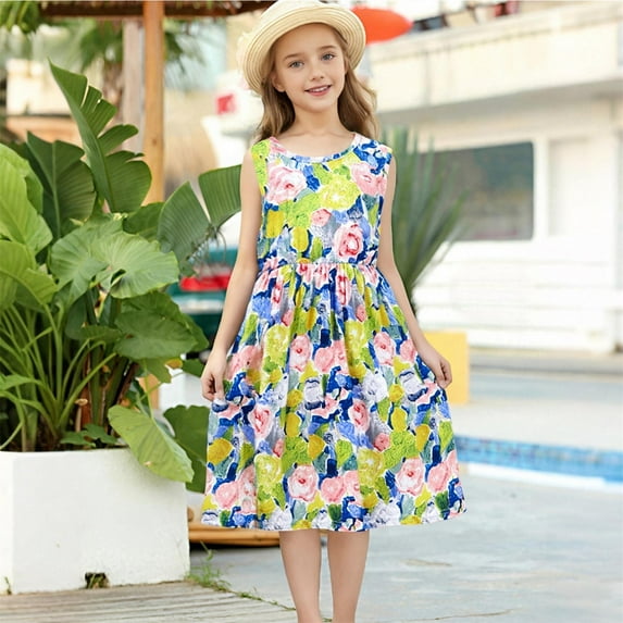 Delliss Mommy and Me Dresses Floral Printed Sleeveless Tank Maxi Dress for Mother and Daughter Summer Casual Sundress Beach Dress