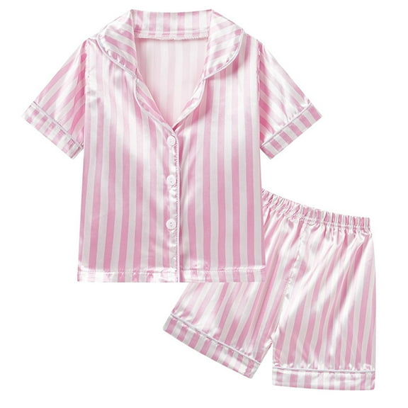Delliss New Children's Summer children's sleepwear short sleeved thin striped print for boys and girls 2 Piece Short Sleeve Home Clothes 0-5 Years