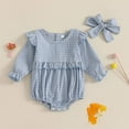 thumbnail image 1 of Delliss Newborn Baby Girls Casual Long-Sleeved Bubble Romper Ruffle Plaid One Piece Jumpsuit with Cute Bow Headband for Spring and Summer, 1 of 8