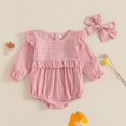 thumbnail image 1 of Delliss Newborn Baby Girls Casual Long-Sleeved Bubble Romper Ruffle Plaid One Piece Jumpsuit with Cute Bow Headband for Spring and Summer, 1 of 7