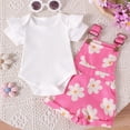 thumbnail image 1 of Delliss Newborn Infant Baby Girl Overall Shorts Set Ruffle Knit Rib Romper Fashion Print Pocket Suspender Romper Summer Outift 0-3 Years, 1 of 8