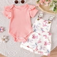 thumbnail image 1 of Delliss Newborn Infant Baby Girl Overall Shorts Set Ruffle Knit Rib Romper Fashion Print Pocket Suspender Romper Summer Outift 0-3 Years, 1 of 7